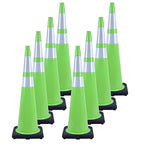 8 Pack 36 Inch Green Reflective Safety Cones, Tall Black Base Traffic Cones for Road Work, Parking Guidance and Athletic Field Marking (8, Green, 36 Inch)