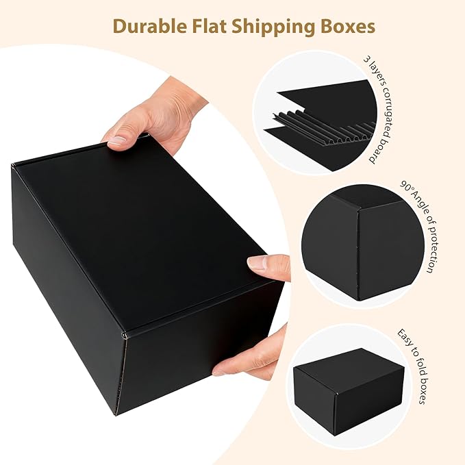 9x6x2 inches Shipping Boxes Set of 25, Small Corrugated Cardboard Box, Literature Mailer, Gift Boxes (Black, 9x6x2)