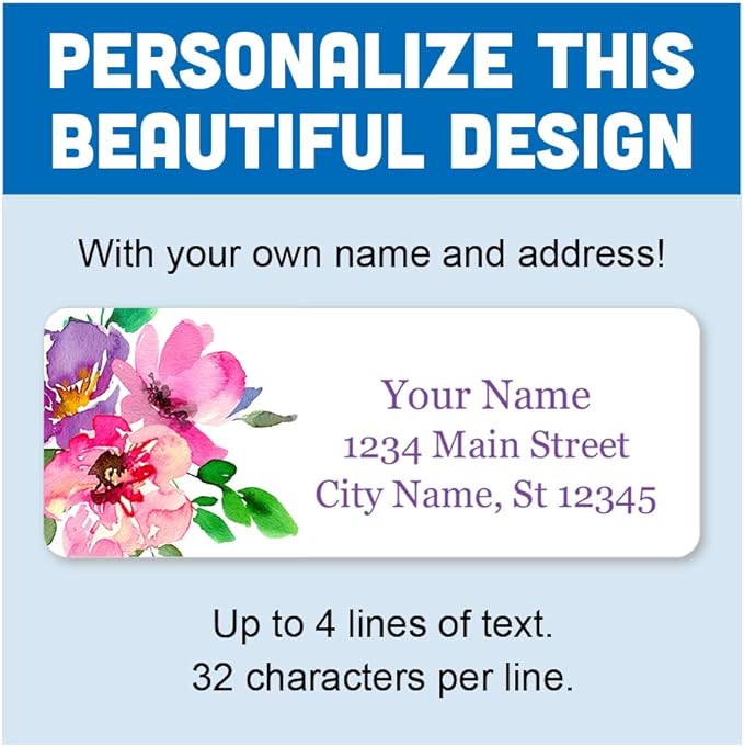 Personalized Return Address Labels - Colorful Watercolor Flowers - 60-1000 Custom Self-Adhesive Stickers