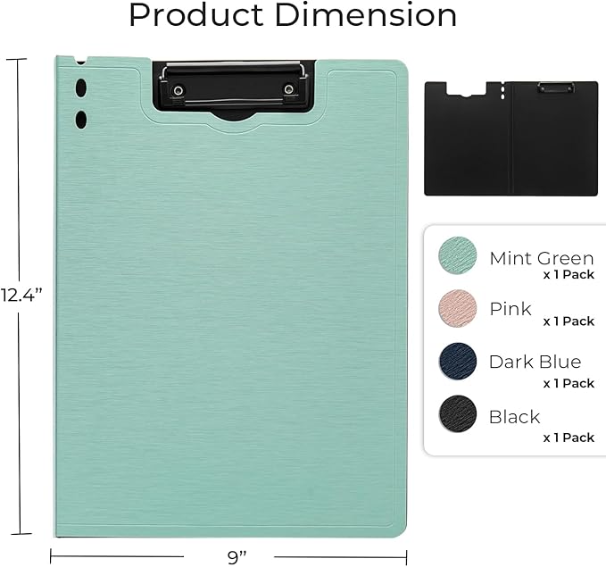Y YOMA Clipboard Folder, A4 Foldable Plastic Clipboard with Metal Clip, 360° Rotating Cover, Waterproof Work Folder for Home, Office, School, Field Work, Outdoor - 4 Pack, Assorted Color