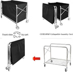 Commercial Laundry Cart with Wheels Heavy Duty Collapsible Laundry Baskets 12 Bushel (400l), Industrial Rolling Baskets Trucks with Steel Frame and Waterproof Oxford Cloth, 300 Lbs Weight Capacity