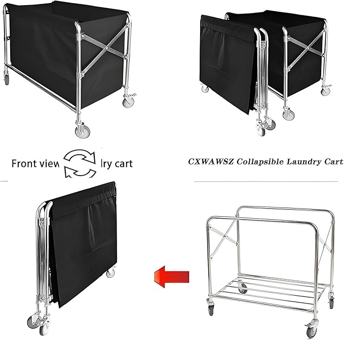 Commercial Laundry Cart with Wheels Heavy Duty Collapsible Laundry Baskets 12 Bushel (400l), Industrial Rolling Baskets Trucks with Steel Frame and Waterproof Oxford Cloth, 300 Lbs Weight Capacity