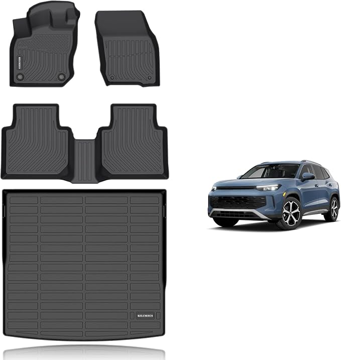 KELCSEECS® Floor Mats & Cargo Liner Custom for 2025 Volkswagen Tiguan 5 Seats,All Weather Protection TPE Floor Liners Front & Rear Row Full Set Accessories Black
