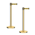 CCW Series RBB-100 - Set of 2 Stanchion Retractable Belt Barriers (9 Foot Belt, Yellow with"Danger - Keep Out" Black Letters Belt with Polished Brass Post)