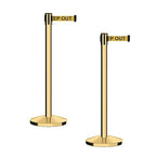 CCW Series RBB-100 - Set of 2 Stanchion Retractable Belt Barriers (9 Foot Belt, Yellow with"Danger - Keep Out" Black Letters Belt with Polished Brass Post)