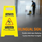 2 Pack Caution Wet Floor Sign, 24" Height, Bright Yellow, Double-Sided A-Frame Safety Caution Sign Commercial, Bilingual Caution Message