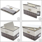 PRANDOM Collapsible Storage Bin with Lid [3-Pack] Fabric Foldable Storage Box Organizer Container Basket Cube with Cover for Home Bedroom Closet Office Nursery Gray plaid & Cream(14.9x9.8x9.8)