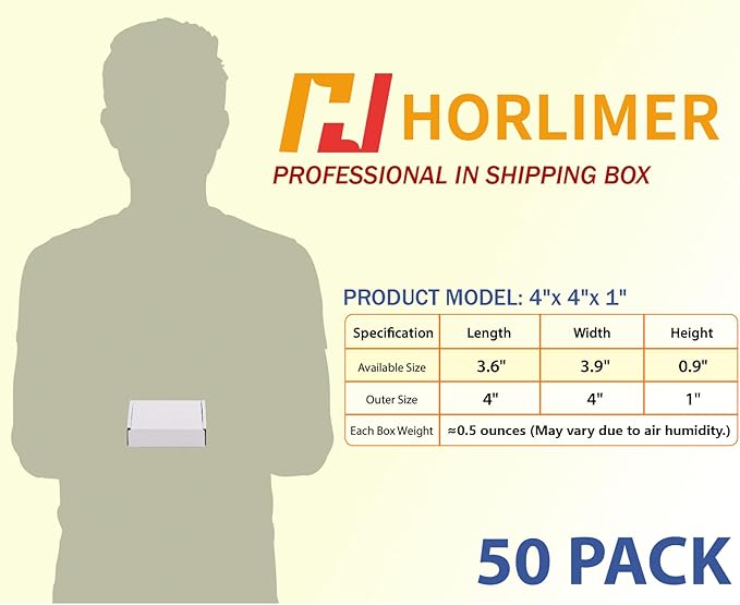 HORLIMER 4x4x1 inches Shipping Boxes Set of 50, White Corrugated Cardboard Box Literature Mailer