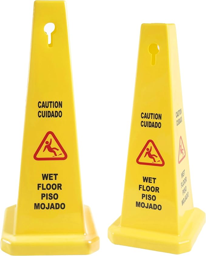 MATTHEW CLEANING 6 Packs 26” Caution Wet Floor Safety Cones for Indoors and Outdoors,Bright Yellow Caution Wet Floor Sign,4-Sided Bilingual Signs,Avoid Fall & Slip Accident