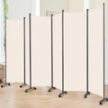 Room Divider 6FT Room Partition with Lockable Wheels, (Thicked Metal Base) Room Dividers, Freestanding Indoor Folding Privacy Screens, Portable Fabric Wall Divider for (Beige, 132"- 6 Panel)