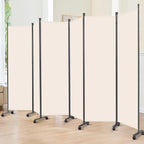 Room Divider 6FT Room Partition with Lockable Wheels, (Thicked Metal Base) Room Dividers, Freestanding Indoor Folding Privacy Screens, Portable Fabric Wall Divider for (Beige, 132"- 6 Panel)