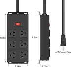 JUNNUJ 20 Amp Power Strip Heavy Duty 2 Pack, Garage 6 Outlets Metal 12 Gauge Surge Protector 3000J, High Amp 5-15P Adapter Shop 6-20R T-Slot Industrial (6AC 2-Pack, 6FT)