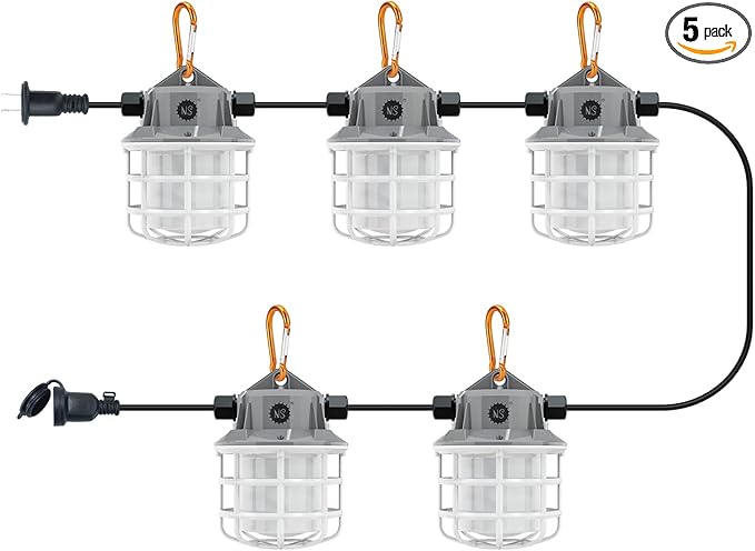 NS 50FT Construction String Lights 75W 7500LM LED String Work Lights Industrial Grade Best for Construction Sites, Renovation, Mine cave,Patio,Walkways and Other Outdoor Lighting
