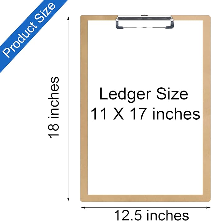 Acocony 11x17 Clipboard Vertical Extra Large Clipboard Hardboard Low Profile Clip 11 x 17 Clipping Board MDF Pack of 1