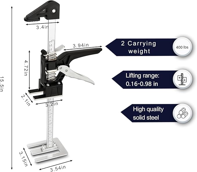 Labor Saving Arm Jack 2 Pack,15.5 Inch Multifunctional Furniture Lifter Jacks for Installing Cabinets and Wall Tile Height Adjuster Handheld Tool