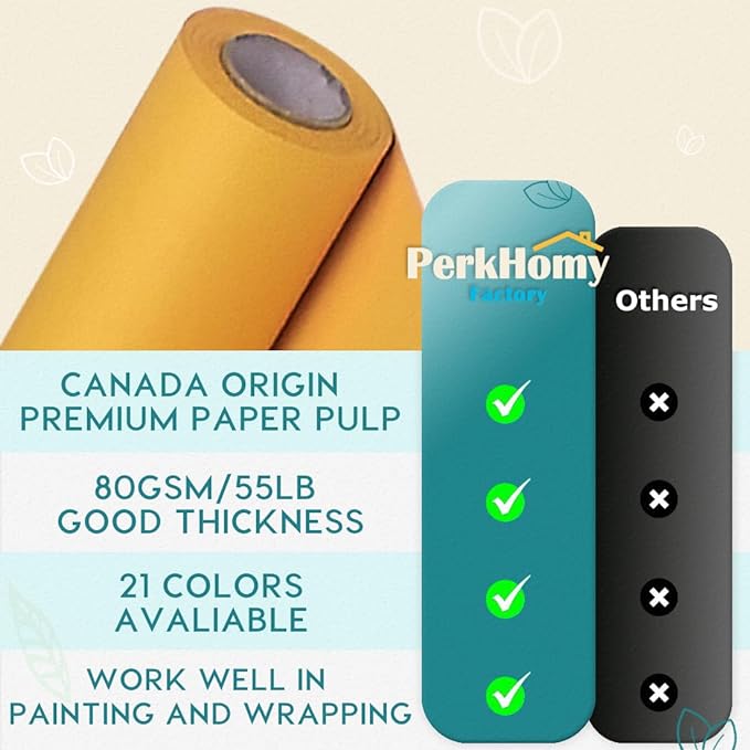 PerkHomy 48" x 1,440" (120') Orange Kraft Paper Roll for Craft Bulletin Board Paper Art Table Covering Crafting Gift Wrapping Bouquet Packing Parcel 80GSM 55LB (Orange, 48" x 120')