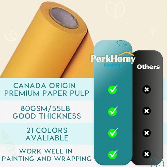 PerkHomy 24" x 2,400" (200') Orange Kraft Paper Roll for Craft Bulletin Board Paper Art Table Covering Crafting Gift Wrapping Bouquet Packing Parcel 80GSM 55LB (Orange, 24" x 200')