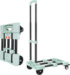 Heavy-Duty 500LB Capacity Hand Truck with One-Touch Retractable Handle & Extendable Plate, Portable Collapsible Dolly Cart with 4 Wheels w/Brakes Folding Luggage Cart for Travel/Home Use, Green