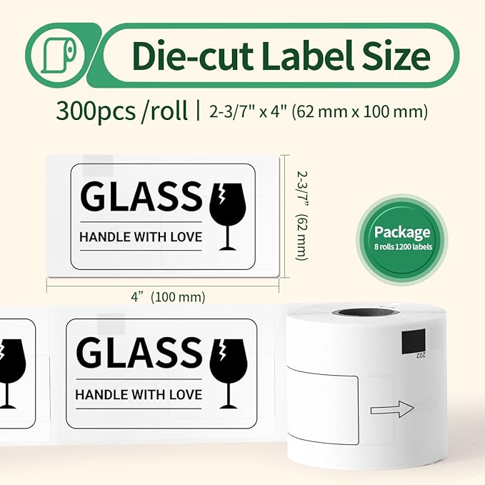 DK-1202 Labels Compatible Brother Die-Cut Shipping Label 62mm x 100mm(2-3/7 x 4 Inches) With One Refillable Cartridge for Brother QL 700 720NW 570 500 Printer and more (300 labels Per Roll, 8 Rolls )