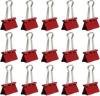 JAM PAPER Colorful Binder Clips - Medium - 1 1/4 Inch (32 mm) - Red Binderclips - 15/Pack
