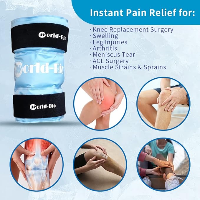 Knee Ice Pack Wrap 14.7" x 10.4", Reusable & Flexible Gel Cold Pack for Leg Injuries, Swelling, Replacement Surgery, Hot & Cold Compress Knee Ice Wrap for Arthritis, Post-Surgery Recovery