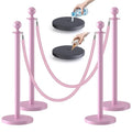 kaiyomi 4Pcs Stanchions with Pink Velvet Ropes Set, 5 Feet Velvet Ropes and Posts Poles for Red Carpet Party Decoration and 360° Photo Booth (Pink)