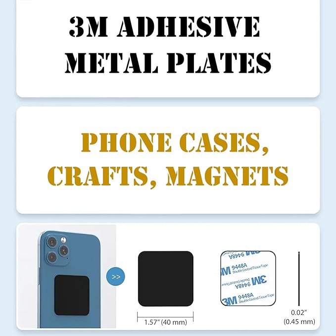 SALEX Phone Metal Stickers for Magnetic Mount - Replacement Set of 16 Car Magnet Square Metal Plates Inside Cell Phone Case. Black Sticky Small Thin Iron Discs with 3M Adhesive Backing for Crafts DIY