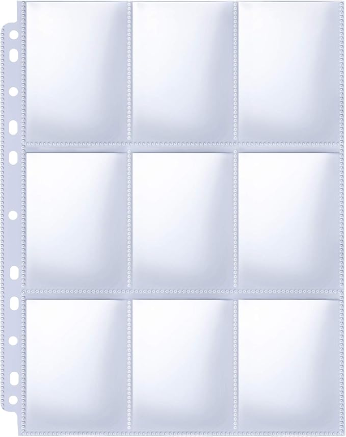HERKKA Trading Card Sleeve Pages, 100 Pack 9 Pocket Album Pages 11 Holes Fit 3 Ring Binder