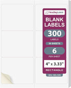 NextDayLabels – 4" x 3-1/3" Rectangular Sticker Labels for Printer - White Laser/Inkjet Printer Labels Return Address Labels Shipping Label Stickers (50 Sheets, 6 Per Sheet, 300 Labels)