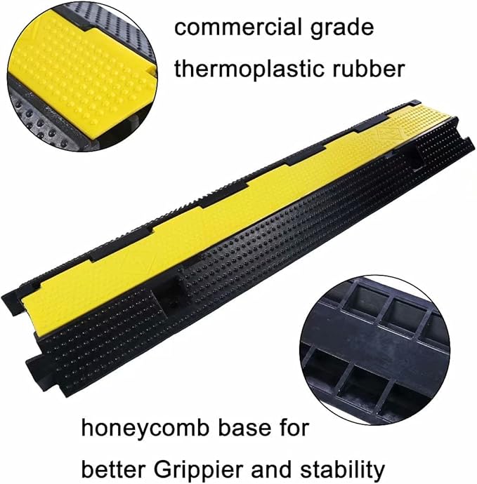 Rubber Cable Ramp Cord Cover Cable Protector Ramps Wire Hose Protective 1 Channel 22000Lbs Load Capacity Traffic Speed Bump for Asphalt Concrete Gravel Driveway Indoor Outdoor, 5 Pack