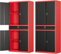 Metal Garage Storage Cabinet with Locking Doors and Drawer, 71" Steel Tool Storage Cabinet with Adjustable Shelves for Garage,Office,Warehouse (Red Black)