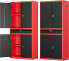 Metal Garage Storage Cabinet with Locking Doors and Drawer, 71" Steel Tool Storage Cabinet with Adjustable Shelves for Garage,Office,Warehouse (Red Black)