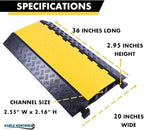 Kable Kontrol Atlas Heavy Duty Cable Protector Ramp - 3 Channel - 1 Pc - 36” Long Black & Yellow – 44000 Lbs Capacity - Rubber Speed Bump Wire Protector Cord Cover – CP9986