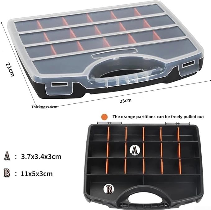Hardware Parts Storage Box with Removable Dividers for Screws Bolts Fishing Tackle and Small Components, Lightweight PP Tool Organizer Case with Hinged Lid for Home Workshop and Travel