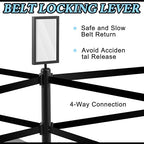 Therwen 6 Pcs Double Retractable Belt Barrier with Stanchion Dual Retractable Safety Belt Heavy Duty Crowd Control Stanchions Stainless Steel Post Holder Safety Barrier Stand (16.4 ft,Black)
