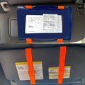 Florida, Document Holder for Vehicle Visor. Perfect for Insurance & Registration. Royal Blue Back, Orange Stretch Band, Orange Buckle, Made in USA