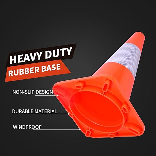 8 Pack Traffic Safety Cones 18 Inches with Reflective Collars, Orange Construction Cone, Restorable Parking Cones, Heavy Duty Road Cones for Parking Lot, Traffic Control, Driveway Road Parking