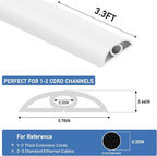 Floor Cord Cover Self Adhesive Cord Hider Floor Extension Cord Covers for Floor Power Cord Protector Cable Management Prevent Cable Trips Cable Cavity 0.32" W x 0.32" H (White, 3.3Ft)
