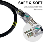 EP 30 Ft Lighted Outdoor Extension Cord - 10/3 SJTW Heavy Duty Black Extension Cable with 3 Prong Grounded Plug for Safety, UL Listed