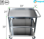 21 in. Wide X 33 in. Long X 33 in High | 3 Shelf Metal Utility Cart on Wheels with Handle
