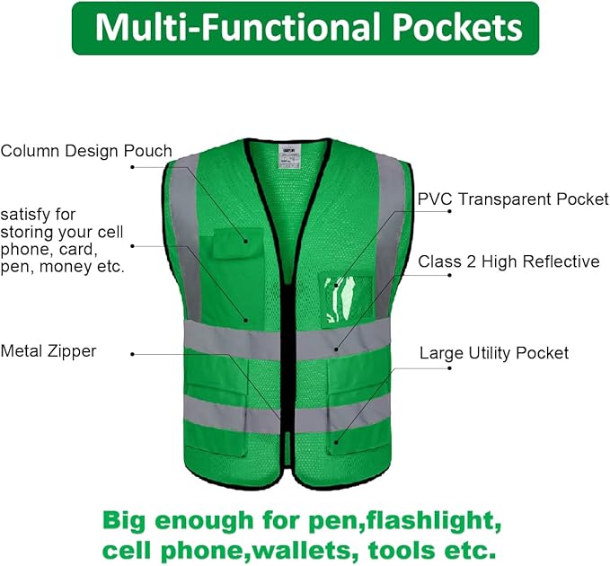 BeautyWill Custom Logo 10/20 Pack Safety Vest Class2 High Visibility Vest with Pockets Breathable Construction Vest Bulk