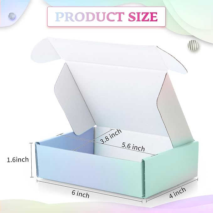 Spakon 50 Packs Shipping Boxes Cardboard Corrugated Mailer Packaging Boxes for Small Business Cute Small Box Cardboard Carton Box Mailers for Packaging Product (Candy Color,6 x 4 x 1.6 Inches)