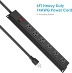 2Pack Metal Wall Mount Power Strip, Mountable Power Outlet with 6 AC Outlets, Aluminum Alloy Mount Power Socket with Switch, 15 FT SJT 3/C 14AWG Power Cord, 15A 125V 1875W (6AC)