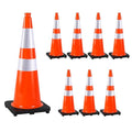 28" Orange PVC Construction Cones - 8 Pack with Reflective Collars & Black Base, for Roadwork, Parking, and Crowd Control Safety
