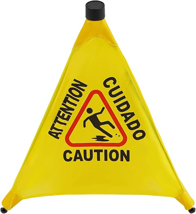 6 Pcs Pop up Wet Floor Sign, 20 Inch Slippery When Wet Sign with Storage Tube, 4-Sided Yellow Safety Warning Caution Cone for Commercial Industrial Office Use