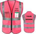 YOWESHOP High Reflective Visibility Safety Vest Custom Your Logo Safety Workwear with Reflective Strips and Pockets