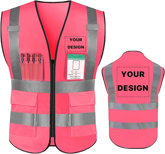 YOWESHOP High Reflective Visibility Safety Vest Custom Your Logo Safety Workwear with Reflective Strips and Pockets