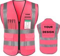 YOWESHOP High Reflective Visibility Safety Vest Custom Your Logo Safety Workwear with Reflective Strips and Pockets