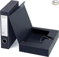 HUA JIE 2 Pack A4 Storage File Boxes Archives Case,65mm Spine,Box File Document Storage Box with Metal Clip for Office School -Black