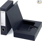 HUA JIE 2 Pack A4 Storage File Boxes Archives Case,65mm Spine,Box File Document Storage Box with Metal Clip for Office School -Black